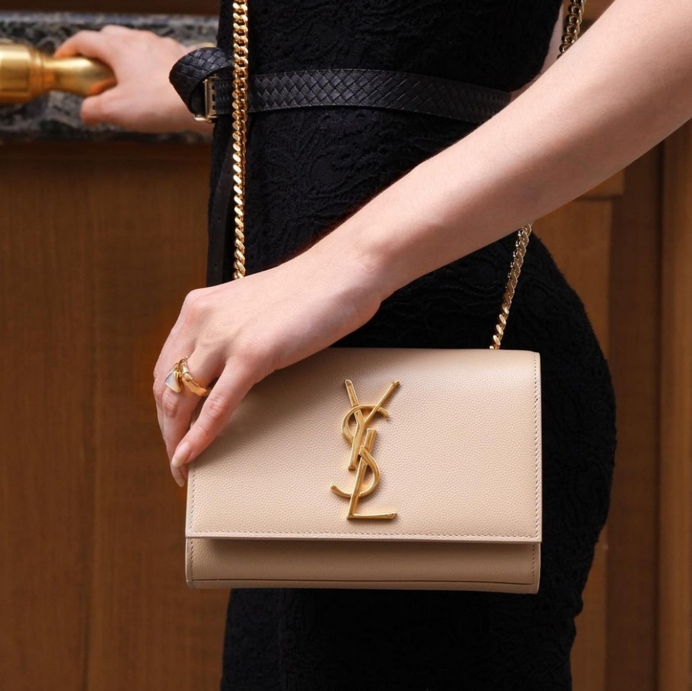 Authentic YSL Saint Laurent KATE SMALL CHAIN BAG IN GRAIN DE POUDRE MSRP $2,100